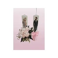 Set 2 Lumanari pentru Nunta cu Flori si Fundita - LN10