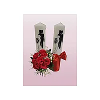 Set 2 Lumanari pentru Nunta cu Flori si Fundita - LN11