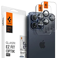 Pachet 2x Folie sticla camera Spigen Optik iPhone 15 Pro 15 Pro Max titanium albastru Titanium albastru