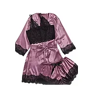 Set Pijama de Dama 3 Piese Mov din Satin