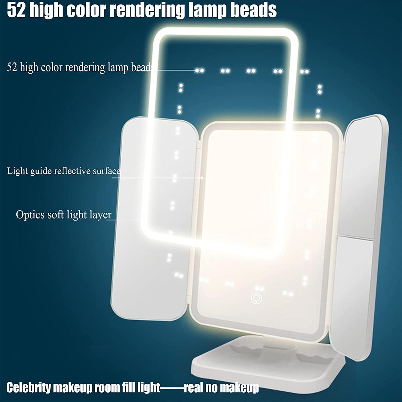 Oglinda LED Cosmetica, Extensibila cu 3 Tipuri de Lumina, Marire 2X, 3X, si 10X, Acumulator, Cablu Tipe C - foto 3 - id-p90883183