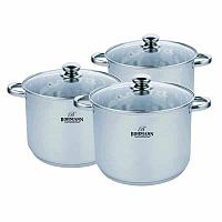 Set De 3 Oale,3 Capace Din Otel Inoxidabil, Capacitate De 9l, 11l, 13.5l, Capac Din Sticla, Scara De Masurare
