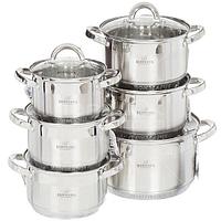 Set De Oale Din Inox Bohmann, 12 Piese, Otel Inoxidabil, 7 Straturi, Baza Incapsulata, Margini Curbate, Capace