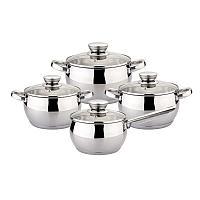 Set De Oale, 8 Piese, Capacitate 2.1/2.9/3.9/5.1 L, Fund Cu 3 Straturi, Capac Din Sticla, Inox, Ergonomice,