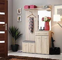 Cuier cu pantofar ,oglinda si perna inclusa, stejar sonoma, usi pvc infoliate, 120 cm lungime x 203 cm