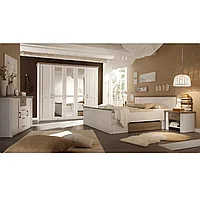 Set dormitor (pat, 2 noptiere, dulap), stejar truffle sonoma pin alb, LUMERA