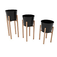Set 3 suporturi pentru ghivece flori- din lemn- 26.50 x 26.50 x 65/50/32 cm- bienWood BIE7001