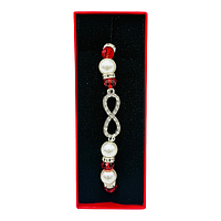 Bratara de Martisor cu Simbolul Infinitului, Margele Perlate si Accente Rosii