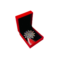 Brosa Floare cu Strasuri Multicolore si Ciucure Traditional pentru Martisor, in Cutie Catifelata Premium