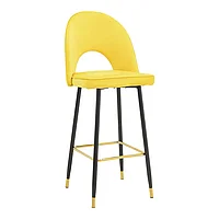Scaun de bar Casenio pakoworld catifea galben-negru-auriu baza metalica 48x50x117cm
