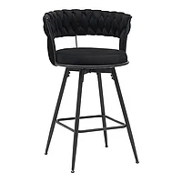 Scaun de bar Erosa pakoworld din catifea neagra cu picioare din metal negru 58x55x90cm