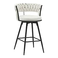 Scaun de bar Erosa pakoworld din catifea bej cu picioare din metal negru 58x55x90cm