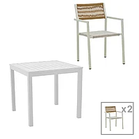 Masa de sufragerie Savor-Kliton set de 3 pakoworld alb aluminiu si ratan in culoare Naturala 80x80x74cm
