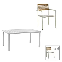 Masa Kliton - Savor set 5 pakoworld aluminiu in nuanta alb 150x80x74cm