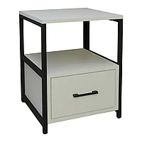 Noptiera Stani pakoworld metal negru si melaminat in nuanta alb 45x45x57cm