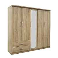 Dulap Olympus pakoworld cu 5 uși și sertare oglindă culoare stejar deschis 198x57x183