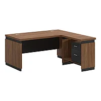 Birou reversibil Oscar pakoworld melaminat in nuanta nuc-carbune 220x105x76cm