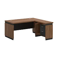 Birou reversibil Oscar pakoworld melaminat in nuanta nuc-carbune 200x100x76cm