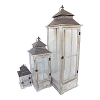 Lantern Jannie Inart set de 3 aluminiu in nuanta alb antic
