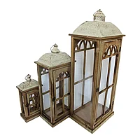 Lantern Berie Inart set de 3 aluminiu in nuanta maro