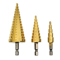 Set 3 burghie conice in trepte din otel, GIDA-CRIS GC252 de diferite dimensiuni