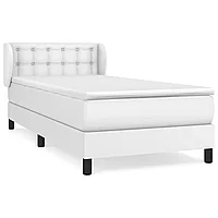 Pat box spring cu saltea, alb, 80x200 cm, piele ecologică