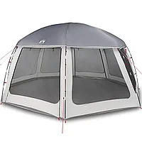 Cort de piscină cu pereți detașabili și plasă gri 612x612 cm