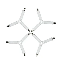 Set 4 Bretele Elastice cu Clesti Metalici pentru Prinderea Cearseafurilor si Lenjeriei de Pat, Alb CBD CORAL