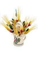 Aranjament din plante uscate in cana ceramica teaditionala, rotund, multicolor