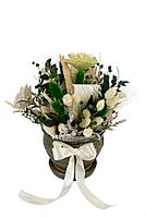 Aranjament din plante uscate, vas ceramic rotund, crem-verde