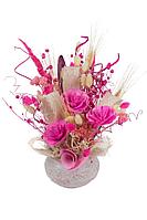 Aranjament din plante uscate in vas ceramic, roz-crem