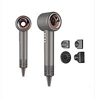 Uscator de Par Profesional 2024, Ultra puternic, 4 Accesorii Magnetice de Styling, 110.000 RTM, Putere 1600 W, 3 Trepte de Viteza, 4 Trepte de Temperatura, Zgomot Redus, Uscare Rapida, Gri