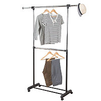 Suport umerase haine, stand incaltaminte, inaltime ajustabila 163x145x45 cm, 4 roti, otel cromat