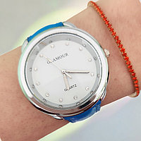 Set ceas casual de dama cu bratara inclusa, mecanism quartz, display analog, curea albastra, inchidere