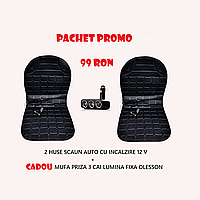 Huse Scaune Auto Universale cu Incalzire 12V + CADOU Priza Bricheta 3 cai Olesson
