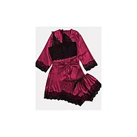 Set Pijama de Dama 3 Piese Visiniu din Satin