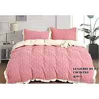 Lenjerie Cocolino Cu Blanita Pentru Pat Dublu, 4 piese, Roz - LJ1001