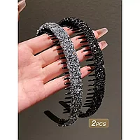 Set de 2 Bentite Decorate cu Strasuri Albe si Negre - 04543