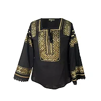 Bluza Tip Ie Neagra cu Motiv Geometric Auriu - BMG05