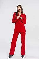 Costum rosu pantalon evazat si sacou lung