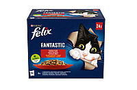 Hrana umeda pentru pisici adulte Purina Felix Fantastic cu vita, iepure, pui si miel, plic, 24 x 85 g