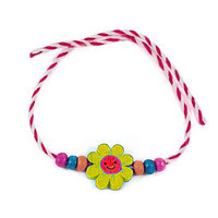 Martisor Bratara Multicolora pentru Copii Random, Snur Alb Rosu, Pandantive din Lemn, Colorate, Modele pentru