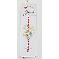 Martisor Bratara Alb-Rosu cu Pandantiv Metalic, Model 4
