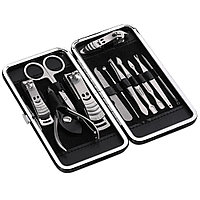 Trusa manichiura si pedichiura, 12 piese, inox, negru
