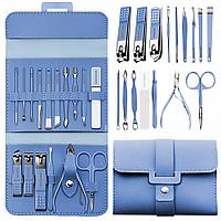 Set Manichiura si Pedichiura 16-in-1 cu plic din piele ecologica, model "MANI-CUT BLUE", culoare Albastra