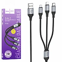 Cablu Date si Incarcare Hoco 3 in 1, USB-A la Lightning / MicroUSB / USB-C, 2.4A, Braided, Anti-Bending, 1m,