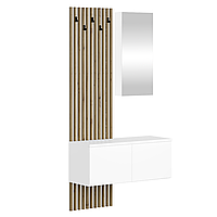 Set cuier de hol cu riflaj , 100 cm lungime x 37 cm adancime , alb artisan,stil modern cu oglinda, riflaje
