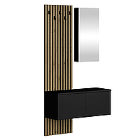Set cuier de hol cu riflaj , 100 cm lungime x 37 cm adancime , stejar negru artisan,stil modern cu oglinda,
