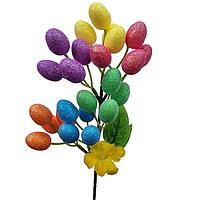 Ramura decorativa cu oua colorate si cu sclipici pentru Paste 36 cm