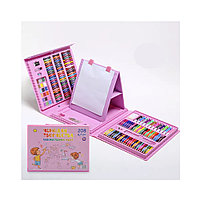 Set pictura si desen pentru copii si elevi, 208 piese din plastic, culoare roz, 41 x 31 x 6 cm